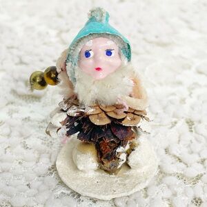 Vintage Christmas Putz? Pinecone Gnome Holding Japan Ornament Figure